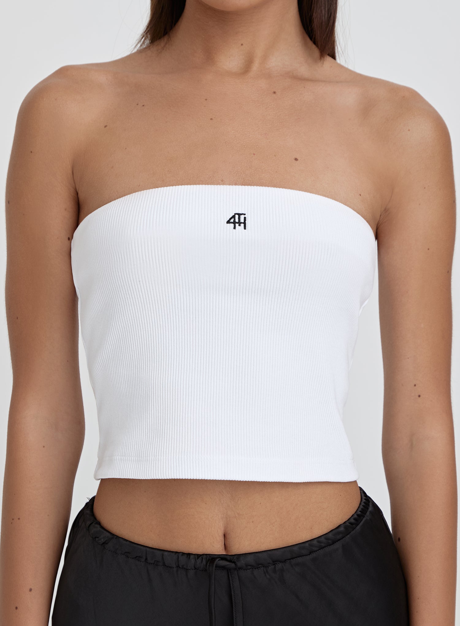 White Ribbed Fourth Logo Bandeau Top